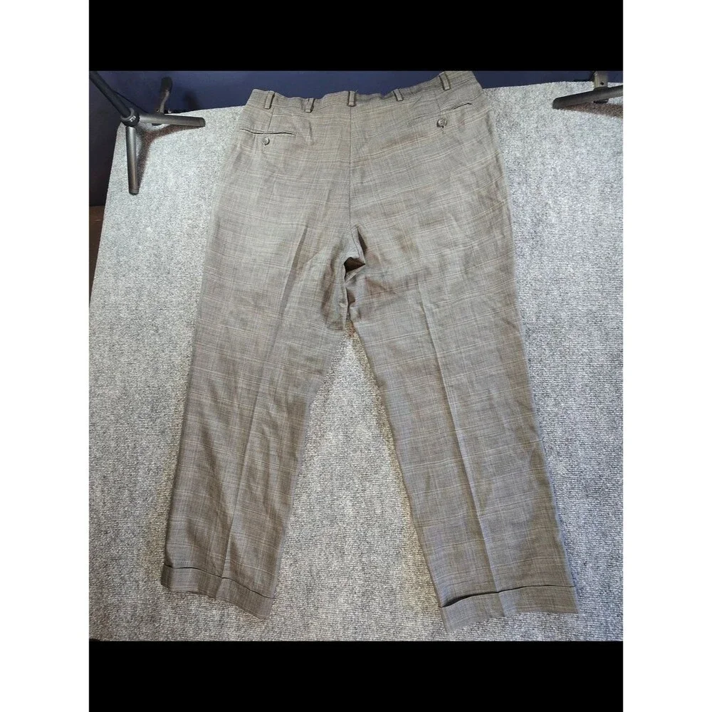 Oscar de la Renta Mens Wool Plaid Dress Pants 41x30 Gray Pleated Trousers